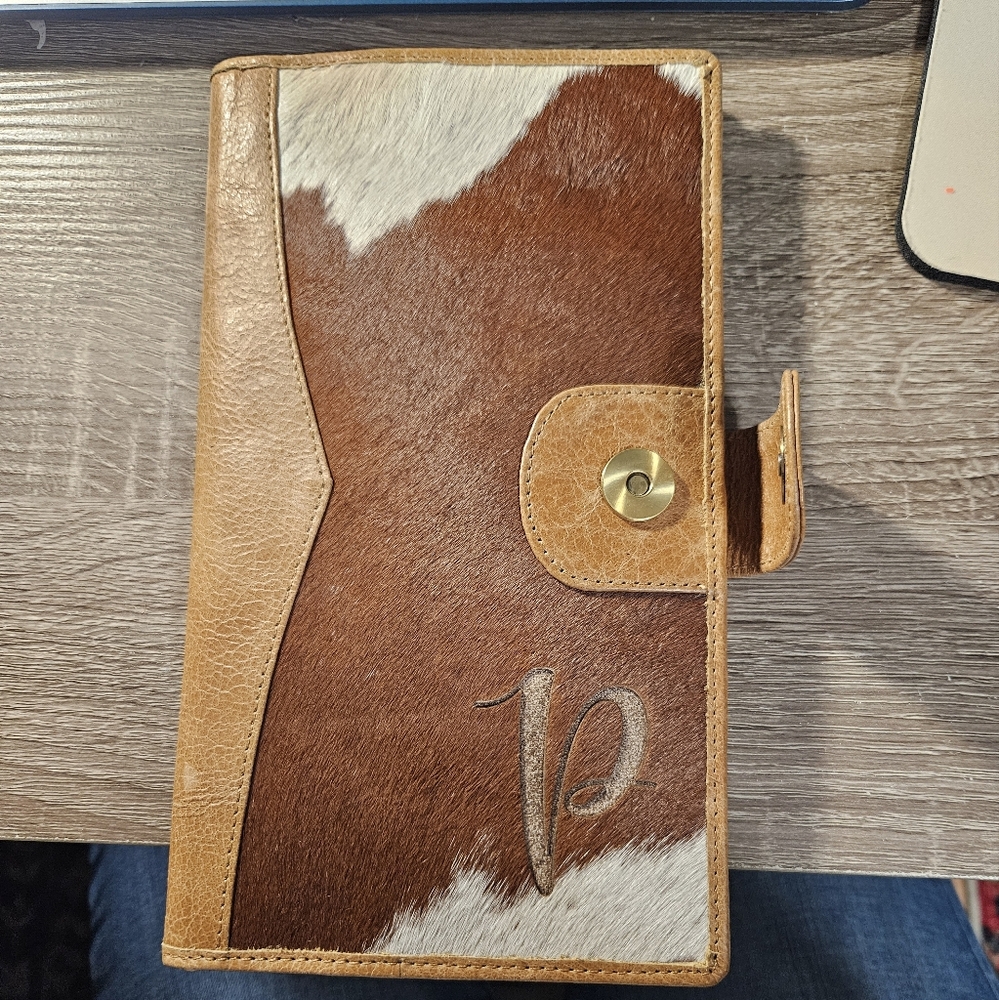 Cow hide ladies wallet with initial P